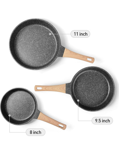 Juego de Sartenes Antiadherentes YIIFEEO 3 Piezas 20-24-28 cm