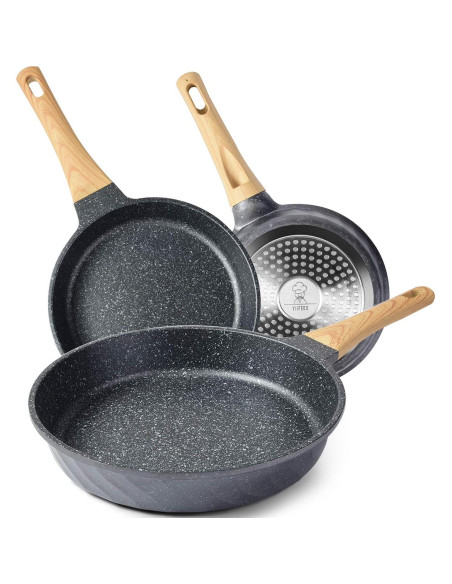 Juego de Sartenes Antiadherentes YIIFEEO 3 Piezas 20-24-28 cm