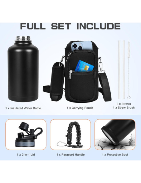 Botella de Agua Aislada GAZLEMHO 1.89L con Accesorios