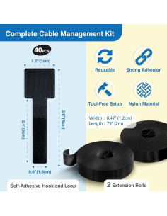 Organizador de Cables Tapsi 40 PCS Adhesivo Nylon Negro 2