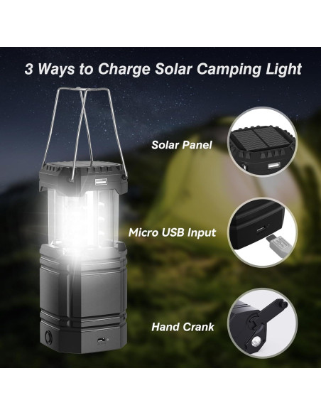 Linterna de Camping Mesqool 3000mAh LED USB Solar Portátil