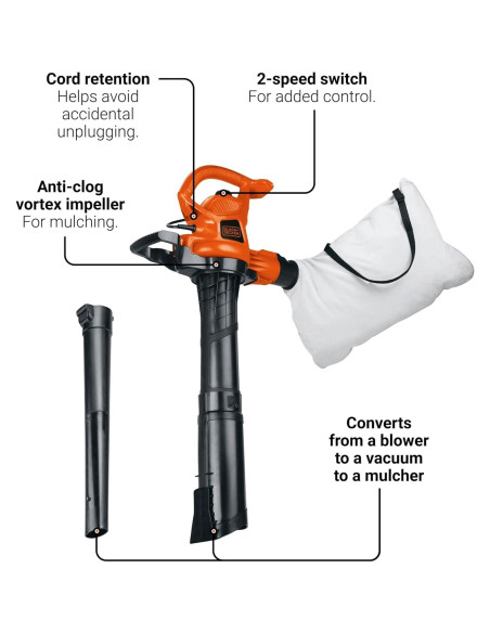 Soplador 3 en 1 BLACK+DECKER BV3600 12A 368 km/h