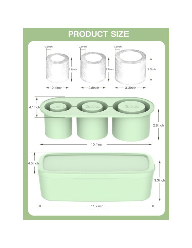 Bandeja de Hielo Cilíndrica Ukulork 40Oz Silicona Verde 3 Piezas