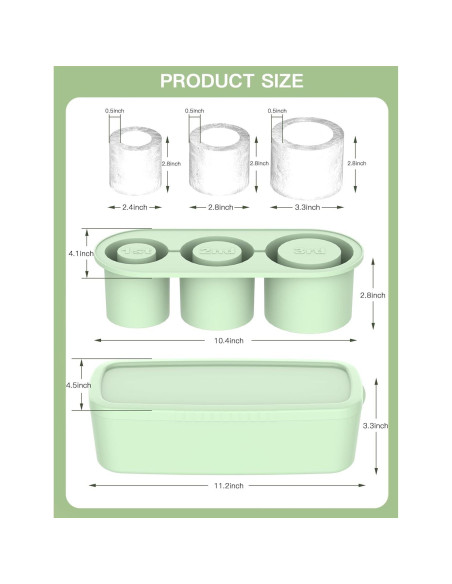 Bandeja de Hielo Cilíndrica Ukulork 40Oz Silicona Verde 3 Piezas