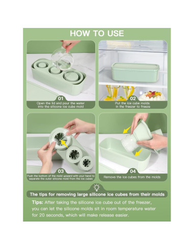 Bandeja de Hielo Cilíndrica Ukulork 40Oz Silicona Verde 3 Piezas