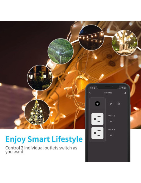 Enchufe Inteligente Exterior JUNLIT 15A con 2 Tomas Wi-Fi Enchufe Inteligente Exterior JUNLIT 15A con 2 Tomas Wi-Fi