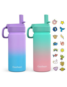 Botella de Agua para Niños Gonfoam 473ml con Popote y Stickers