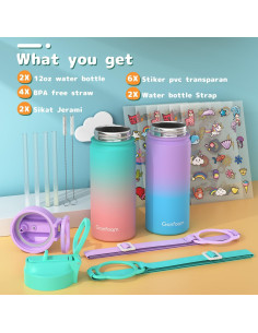 Botella de Agua para Niños Gonfoam 473ml con Popote y Stickers 2