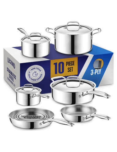 Juego de Ollas Legend 10 Piezas Acero Inoxidable 3 Capas