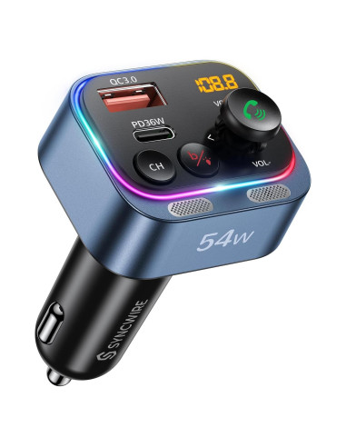 Adaptador Bluetooth 5.4 Syncwire FM Carga Rápida 54W Azul