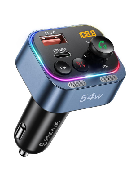 Adaptador Bluetooth 5.4 Syncwire FM Carga Rápida 54W Azul
