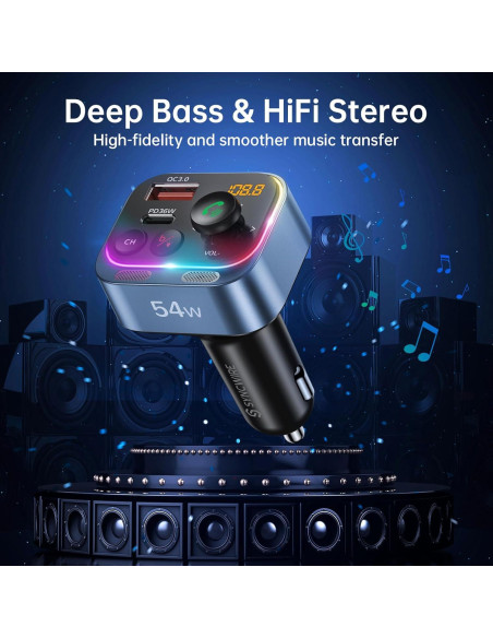 Adaptador Bluetooth 5.4 Syncwire FM Carga Rápida 54W Azul