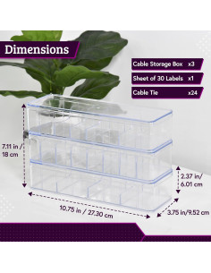 Juego de 3 Cajas Organizadoras de Cables CHRABI - Transparente 2
