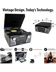 Victrola Reproductor de Discos Retro 3 Velocidades Bluetooth Verde 2