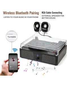 Reproductor de Vinilo Udreamer Negro Bluetooth 3 Velocidades 2