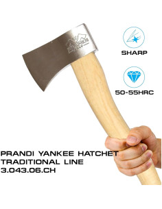 Hacha Prandi Clásica 38 cm Acero Carbono Mango Nogal 2