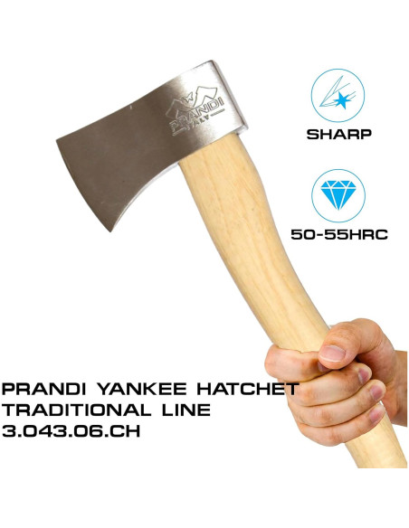 Hacha Prandi Clásica 38 cm Acero Carbono Mango Nogal