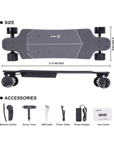 Patineta Eléctrica ASKATE A1 27,36 km 350W para Principiantes