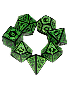 Conjunto de Dados DND Verde y Negro 7 Piezas QiAN SiMAi