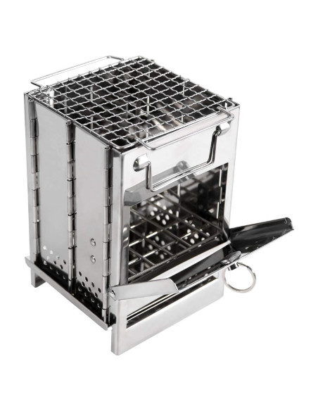 Estufa de Camping REDCAMP Plegable de Leña Acero Inoxidable