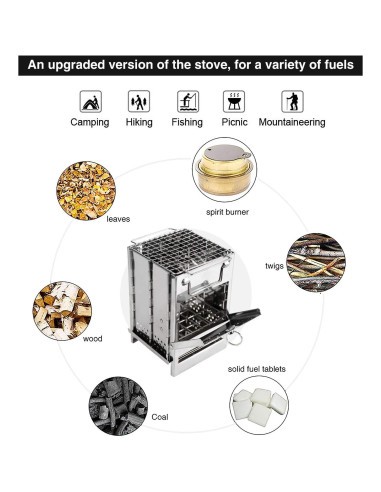 Estufa de Camping REDCAMP Plegable de Leña Acero Inoxidable