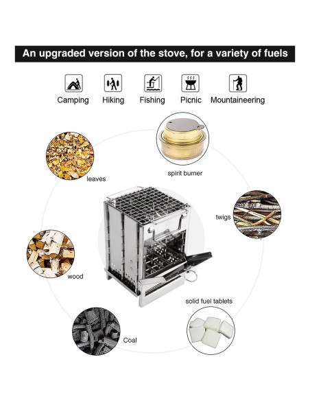 Estufa de Camping REDCAMP Plegable de Leña Acero Inoxidable