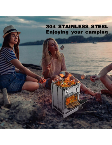 Estufa de Camping REDCAMP Plegable de Leña Acero Inoxidable