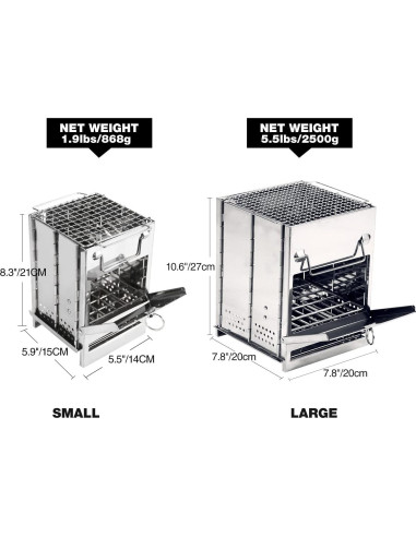Estufa de Camping REDCAMP Plegable de Leña Acero Inoxidable