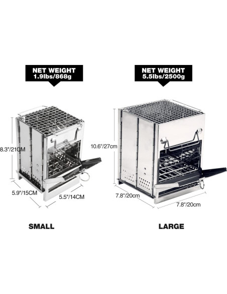 Estufa de Camping REDCAMP Plegable de Leña Acero Inoxidable
