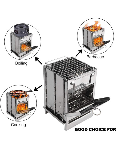 Estufa de Camping REDCAMP Plegable de Leña Acero Inoxidable
