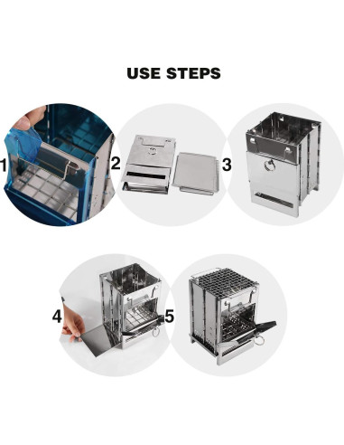 Estufa de Camping REDCAMP Plegable de Leña Acero Inoxidable