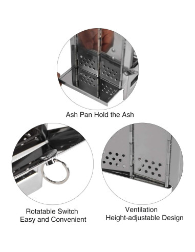 Estufa de Camping REDCAMP Plegable de Leña Acero Inoxidable