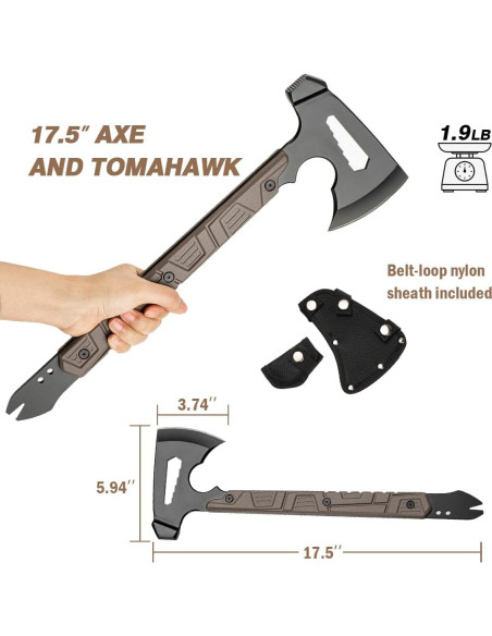 Hacha de Camping ZENHOSIT 43 cm con Funda y Piedra de Afilado Hacha de Camping ZENHOSIT 43 cm con Funda y Piedra de Afilado