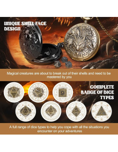 Juego de Dados D&D 7PCS Metal con Estuche Dragón 2