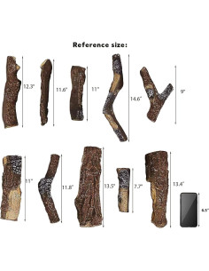 QuliMetal Juego 10 Troncos Falsos para Chimenea 37 cm 2