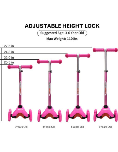 Scooter ChromeWheels Rosa 3 Ruedas Ajustable para Niños
