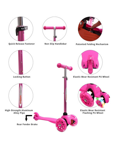 Scooter ChromeWheels Rosa 3 Ruedas Ajustable para Niños