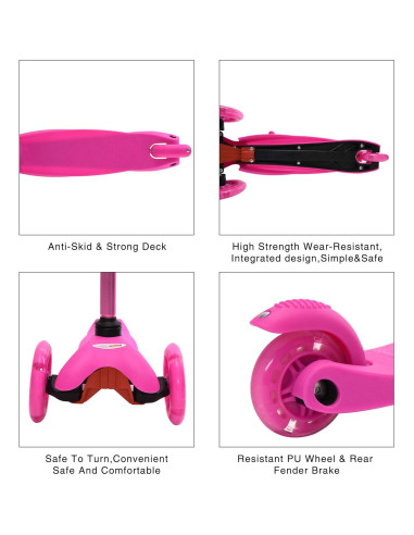 Scooter ChromeWheels Rosa 3 Ruedas Ajustable para Niños