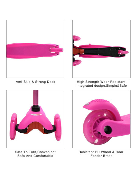 Scooter ChromeWheels Rosa 3 Ruedas Ajustable para Niños