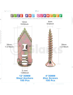 Anclajes para Paneles de Yeso Glarks 100 Pcs Acero al Carbono 2