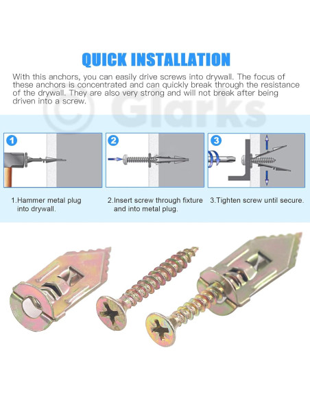 Anclajes para Paneles de Yeso Glarks 100 Pcs Acero al Carbono