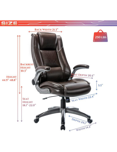 Silla de Oficina COLAMY Alta Respaldo Cuero Ergonómica