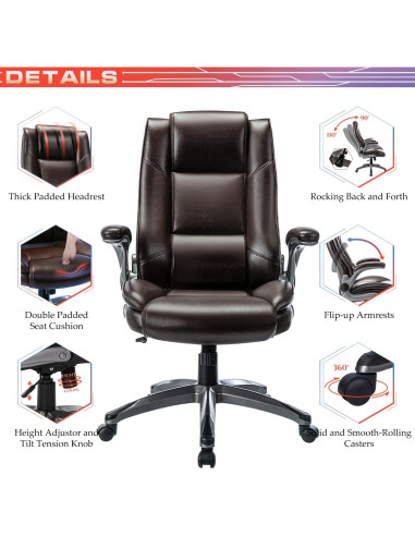 Silla de Oficina COLAMY Alta Respaldo Cuero Ergonómica