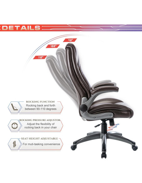 Silla de Oficina COLAMY Alta Respaldo Cuero Ergonómica