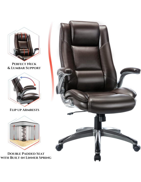 Silla de Oficina COLAMY Alta Respaldo Cuero Ergonómica