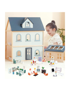 Casa de Muñecas de Madera PairPear 3 Pisos con 64 Accesorios