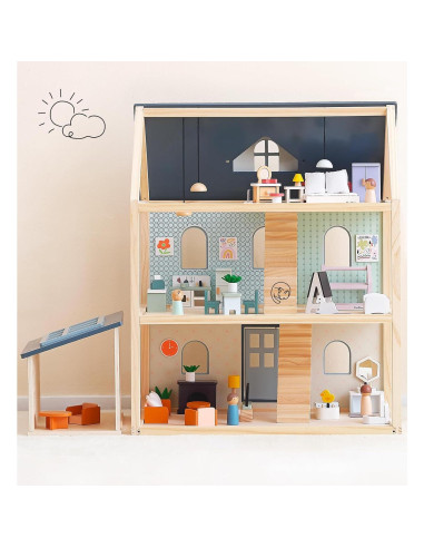 Casa de Muñecas de Madera PairPear 3 Pisos con 64 Accesorios