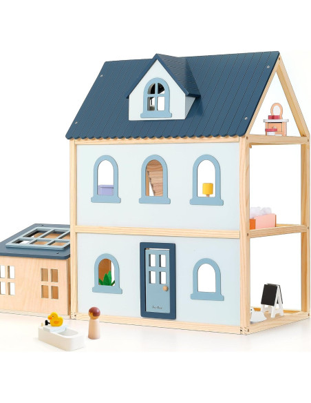 Casa de Muñecas de Madera PairPear 3 Pisos con 64 Accesorios