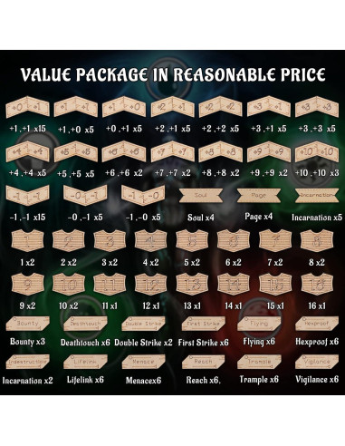 Conjunto 194 Fichas de Madera MTG CZYY +1/+1 y Lealtad