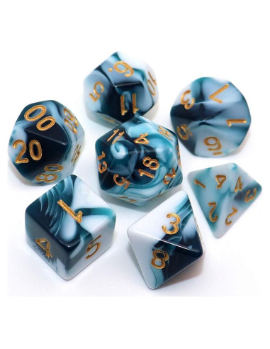 Juego de Dados D&D CREEBUY Teal y Blanco 7 Piezas RPG